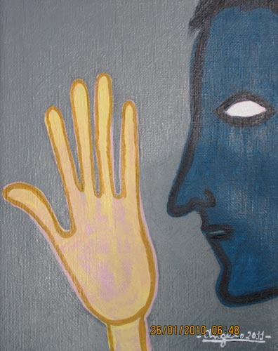 giovane e mano acrilico su tela cm 40x45